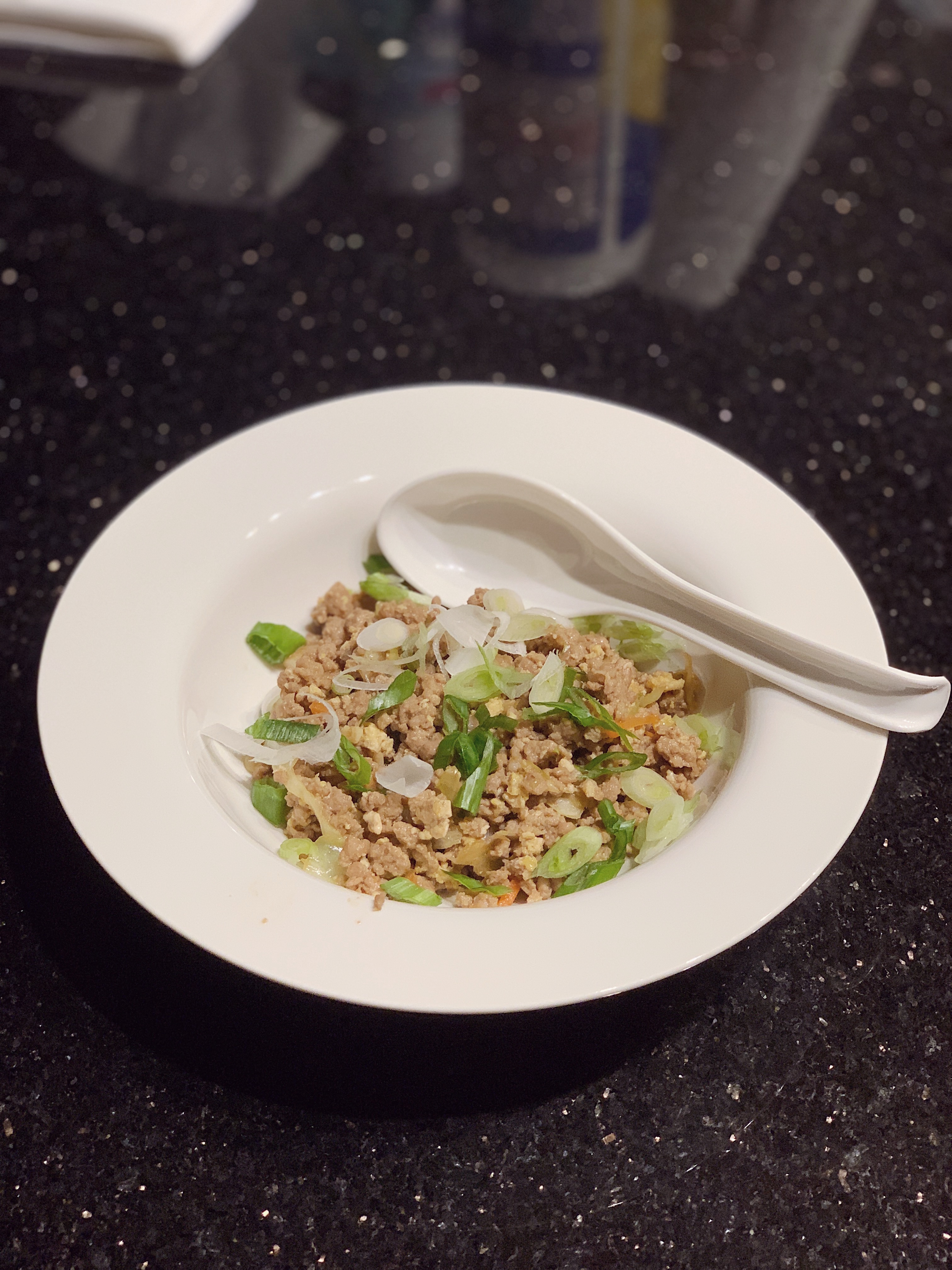a bowl of a keto egg roll bowl with ground pork and vegetables