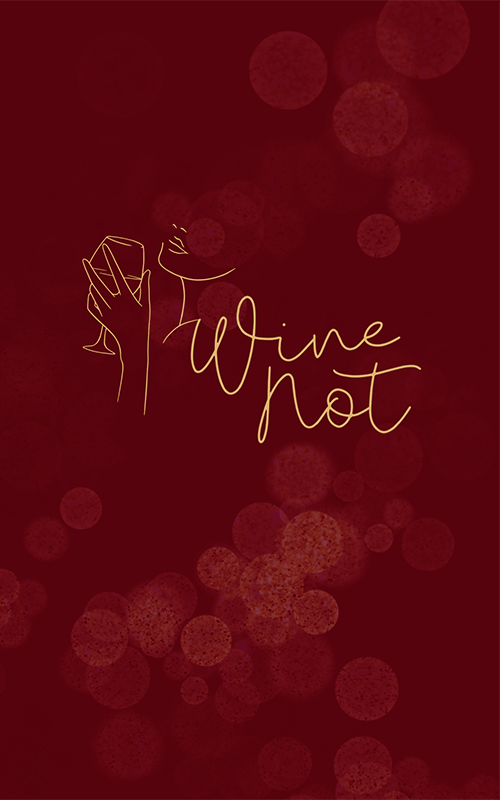 Image graphic of a journal cover of a woman holding a wine glass with text "wine not"